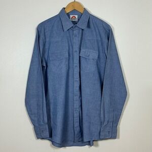 Vintage Mens Chambray Button Up Shirt L Denim Blue Workwear Western Utility